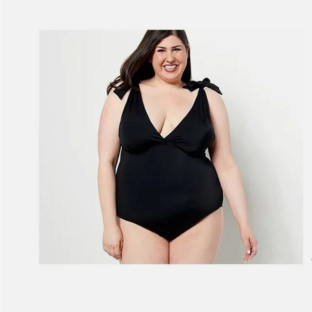 Kim Gravel x Swimsuits For All Tie Shoulder 1-Piece Suit-Onyx-Reg 14-NEW-A481910